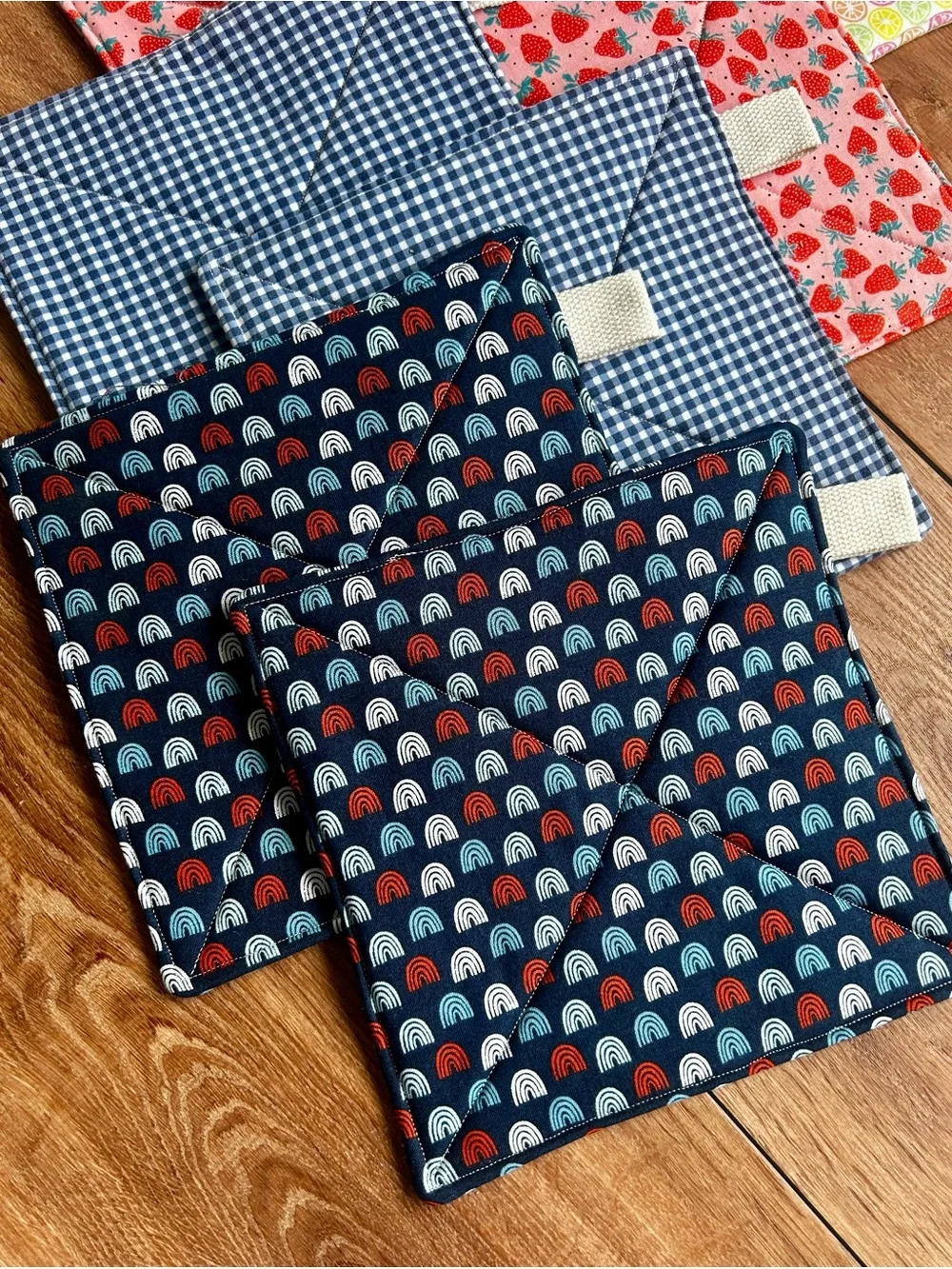 Potholder Set | Red white and blue rainbows